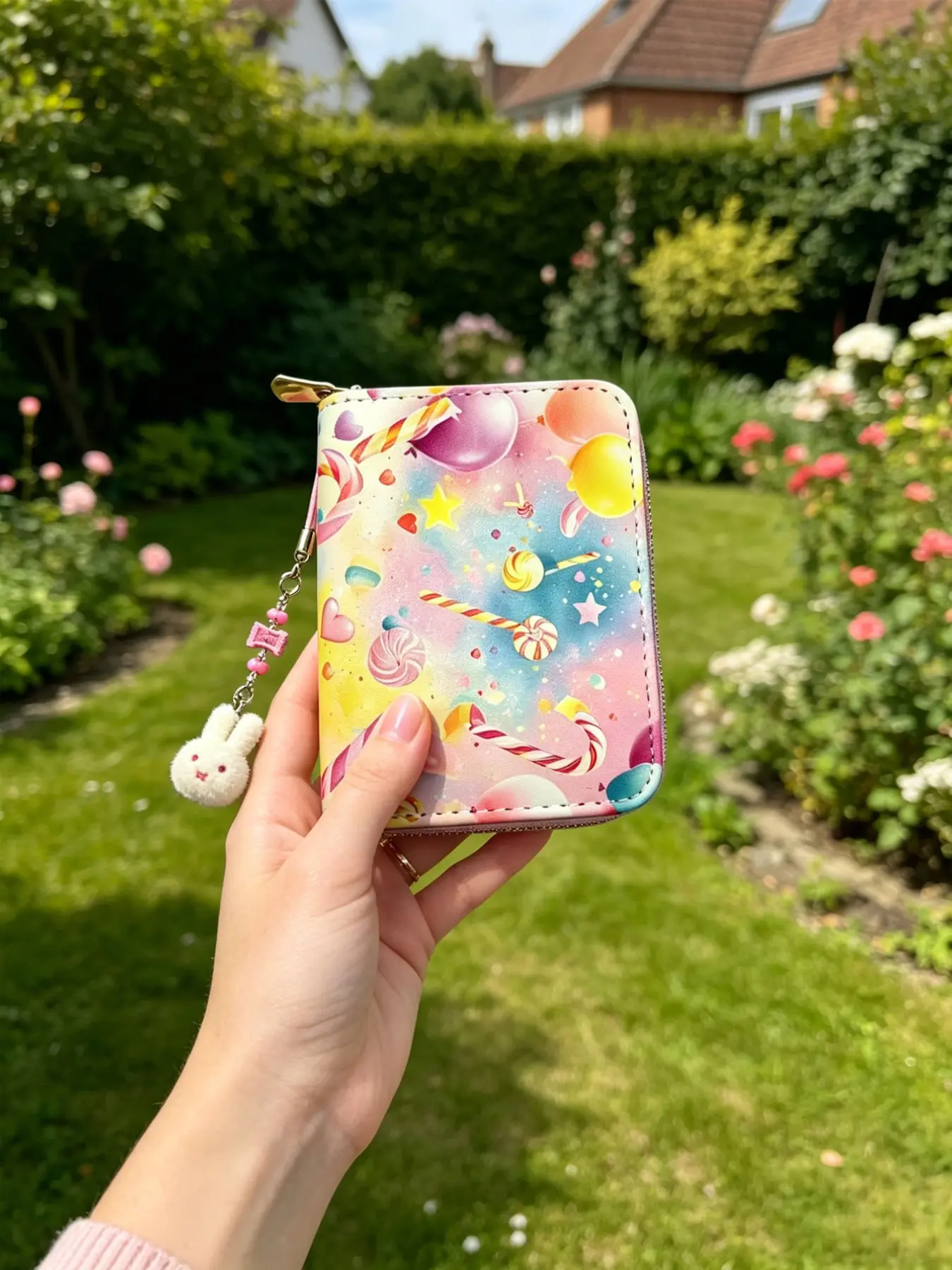 New Rainbow Stripe Cute Mini Wallet, PU Zipper Card Holder with Pendant, Student Coin and ID Organizer, All Seasons Accessory, Wallet And Charm