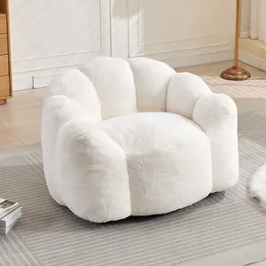 White Lotus-Type Compression Adult Bean Bag Sofa - Antifouling Fabric, Durable, Pull Ring for Easy Movement, Fully Assembled, Suitable for Living Room, Dormitory