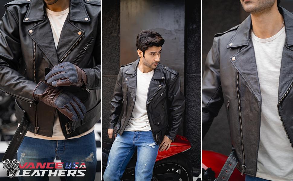 Mens Premium Cowhide Conceal Carry Insulated Liner Side Laces Classic MC Motorcycle Biker Black Leather Jacket