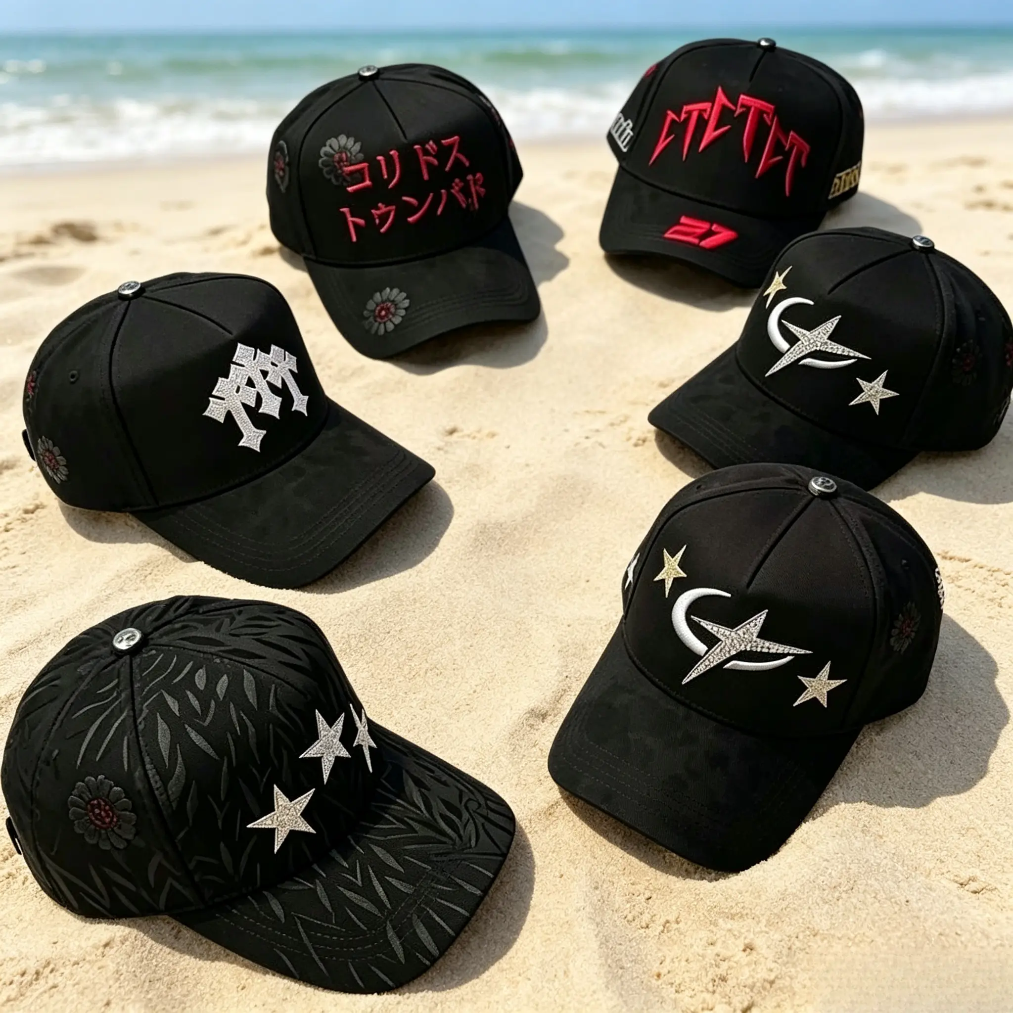 Barbas Hats x CT High-End Black Cotton Snapback Hat - Adjustable Unisex Size, Textured Visor, Metal Detail, Urban Look Outdoor Wear for Sports Activities