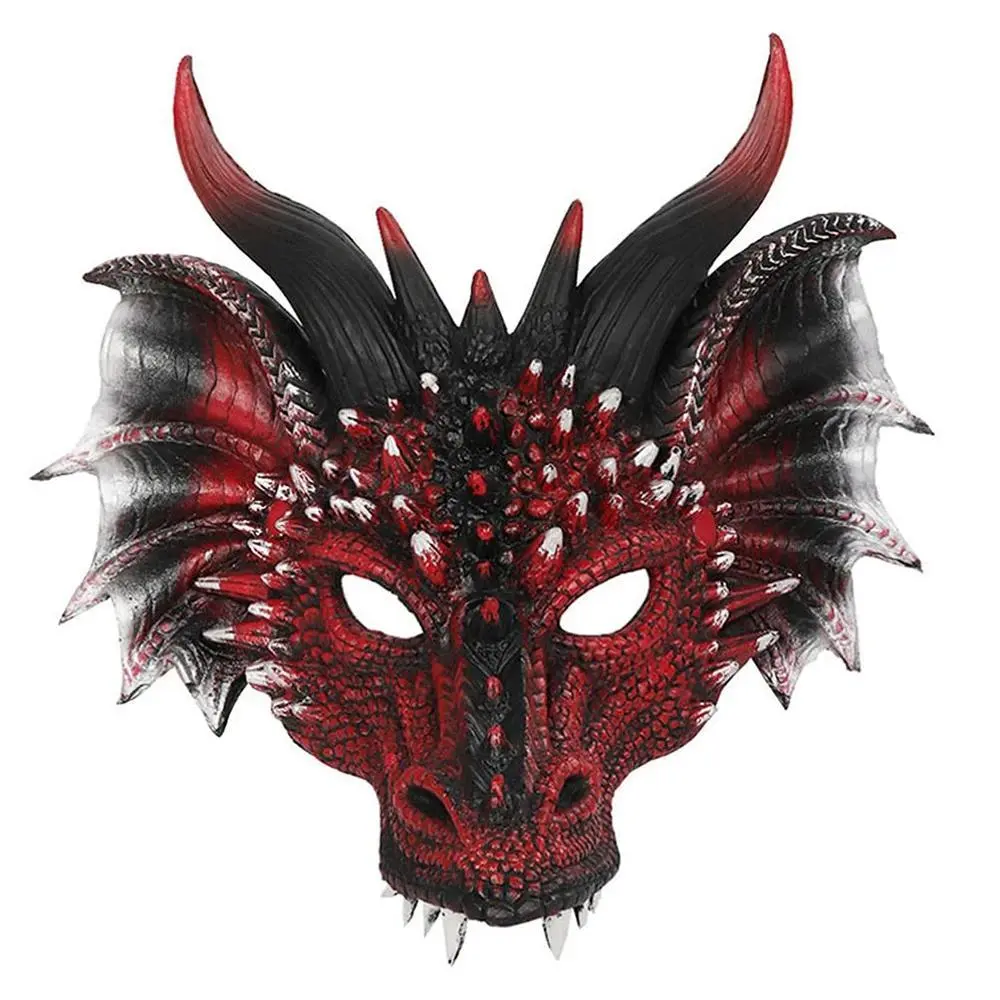 Black and Red Dragon Mask Halloween Cosplay Half Face Mask Masquerade Carnival Demon Adult Horror Carnival Party Props