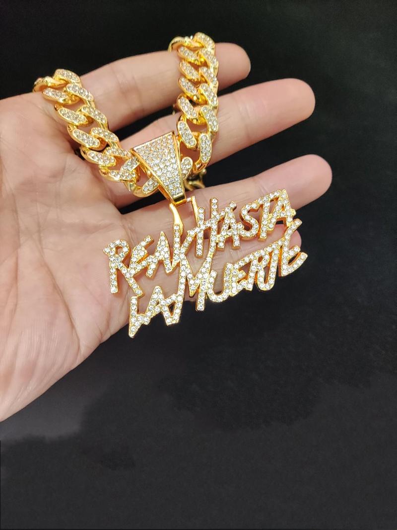 Street Style Rhinestones Decorated Letters Design Pendant Necklace, Casual Trendy Pendant Necklace for Party & Daily Decoration Without Box for Men