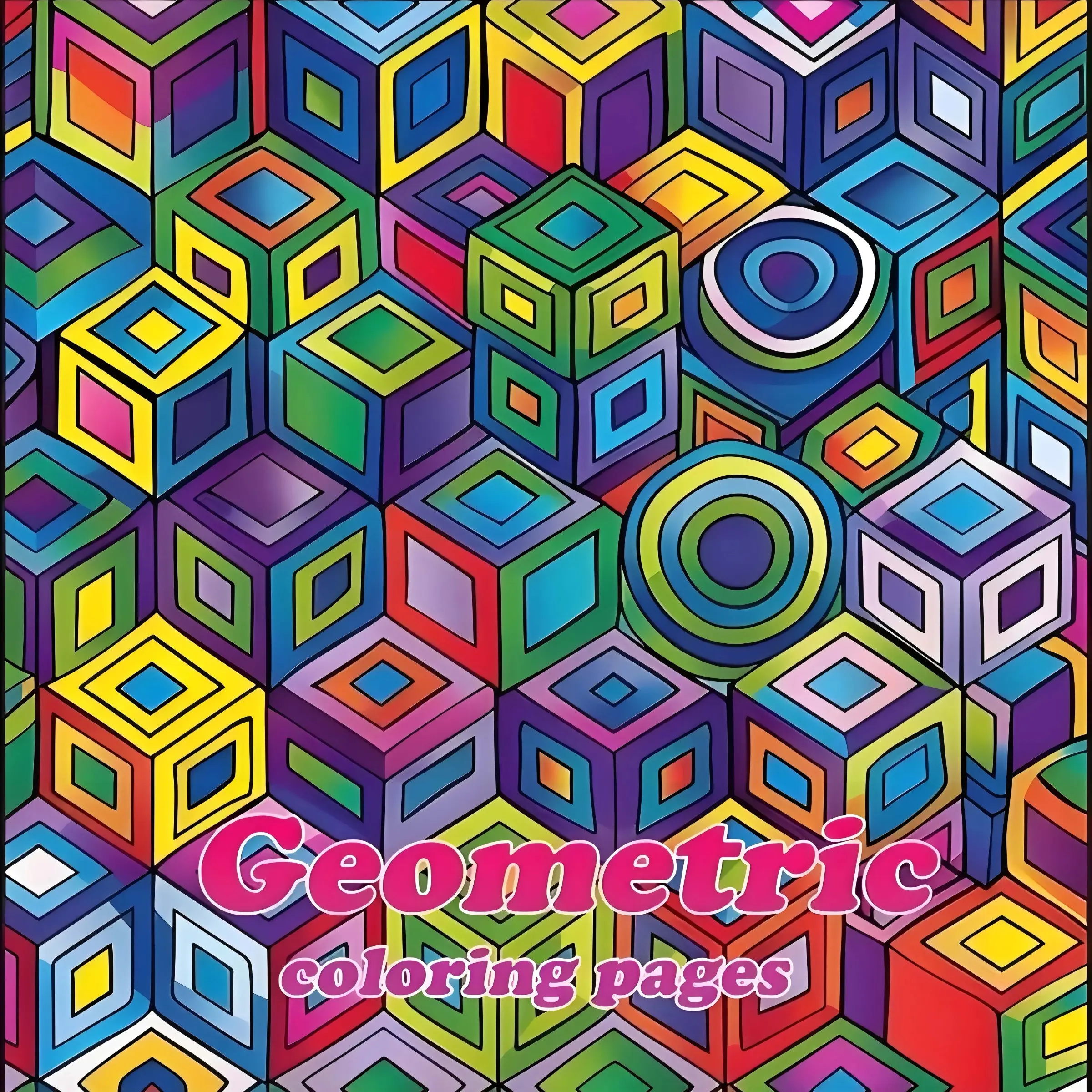 Geometric Coloring Pages Book | 3D Optical Illusion Abstract Geometric Adult Coloring Book, Large Bold Line Abstract Patterns Geometric Pattern Coloring Sheets Stress Relief ASMR Art Therapy Anti-Anxiety Mindfulness Gift