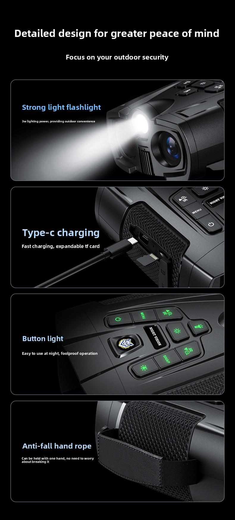 4K Digital Night Vision Binoculars with 800m Range - High Definition Infrared Camera for Camping, Hunting, and Wildlife Observation - Rechargeable