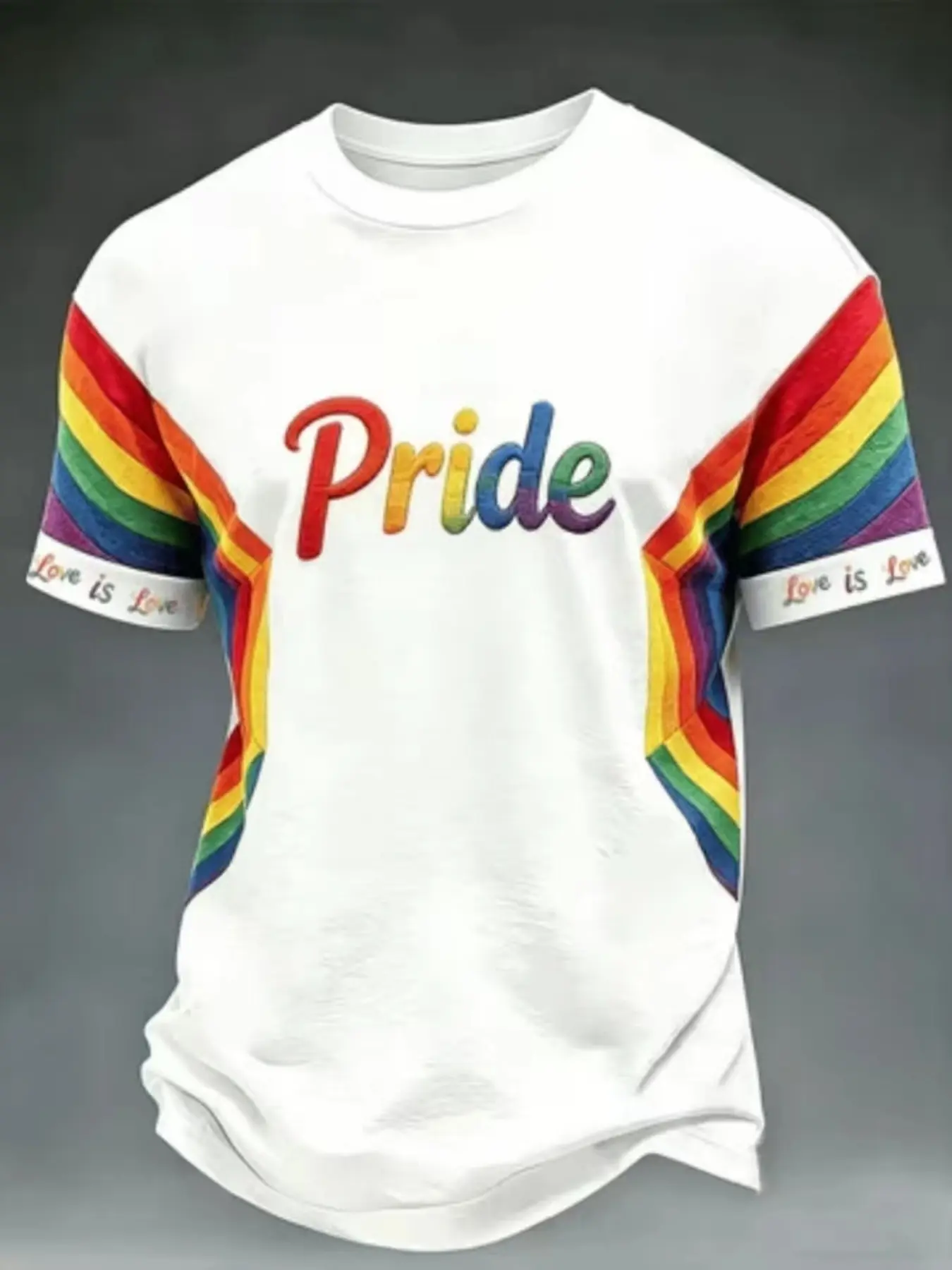 Rainbow Patchwork Sleeve Pride Letter Print Loose Round Neck Casual Short Sleeve T-Shirt