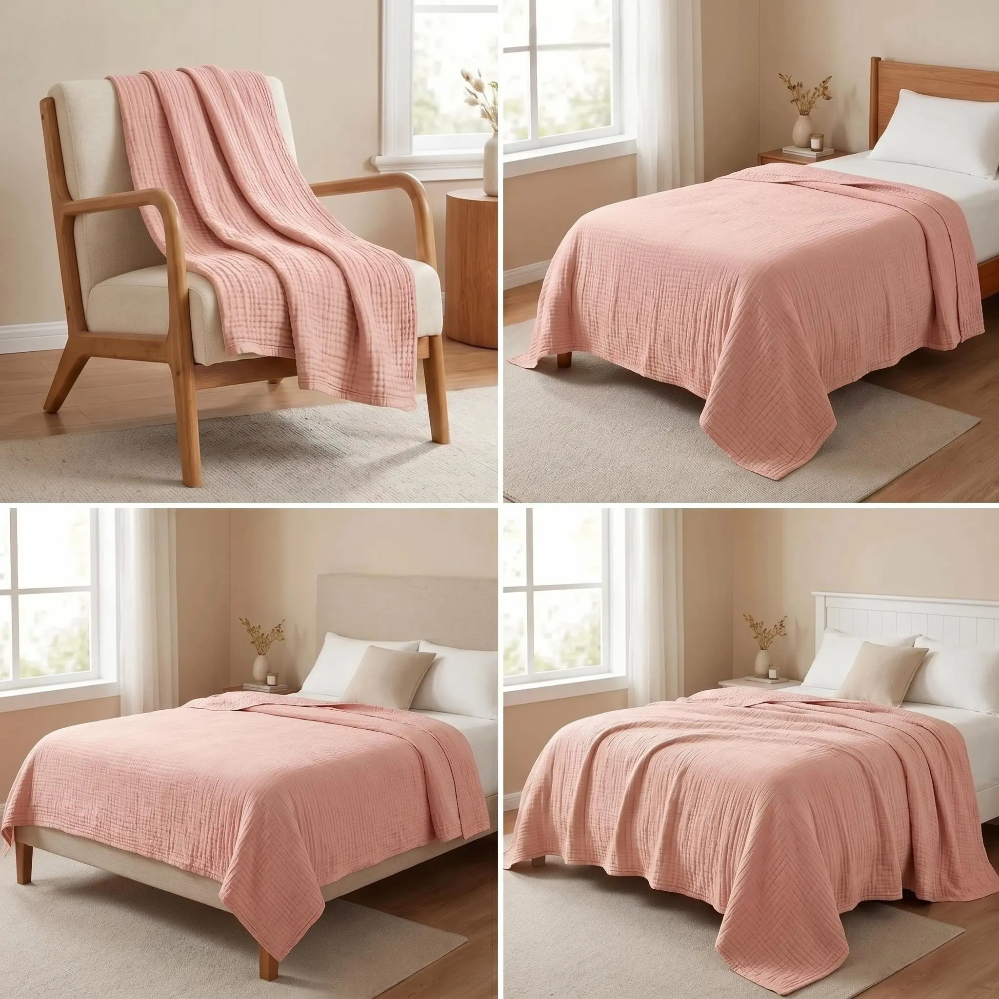 Six-Layer Washable Bubble Satin Blanket & Towel, Soft Breathable, Multiple Sizes Available, Ideal for Bed, Nap, Bath, All-Scene Use, Cozy Blanket, Multifunctional Blanket, Breathable Summer Blanket