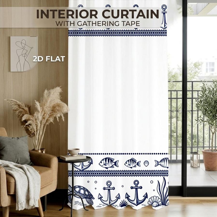 2Pcs Nautical Marine Ocean Anchor Turtle Fish Seahorse Sun Blocking Curtains Digital Printed Rod Pocket, Window Treatment For Bedroom Office Kitchen Living Room Study Home Decor