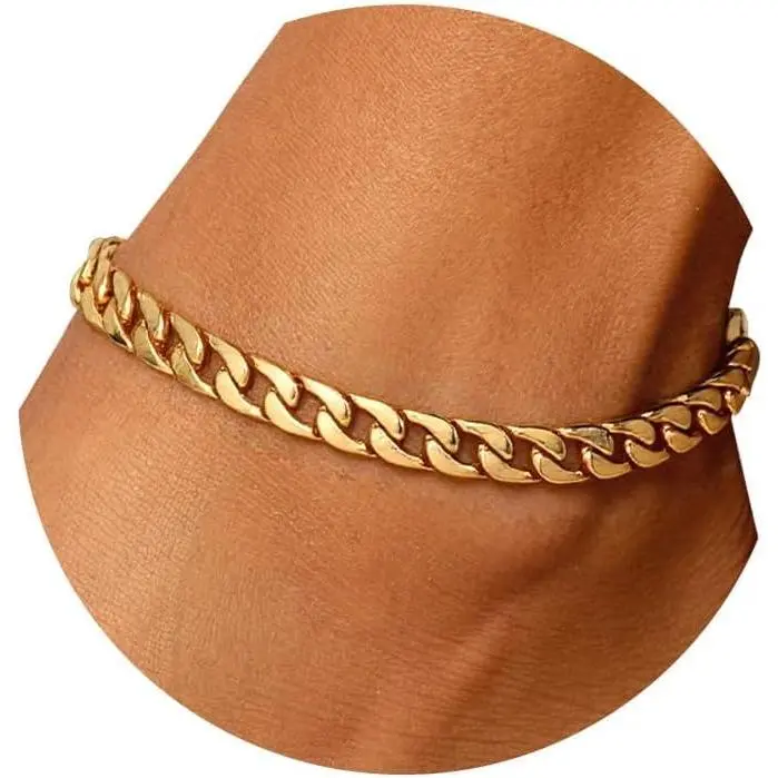U7 Women Girls Barefoot Jewelry 18K Gold or Rose Gold Stainless Steel Heart/Rope/Figaro/Cuban Chain Anklet Foot Bracelet, 25-30 CM Long