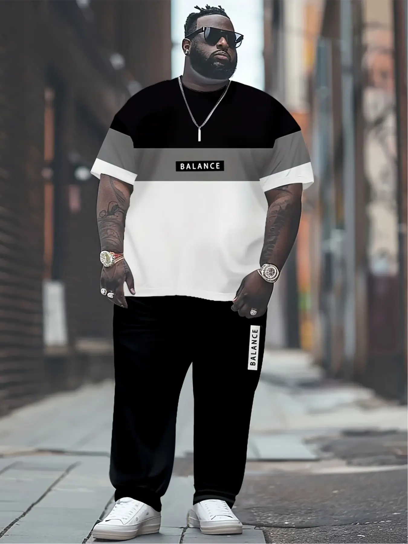 Men's 2-Piece Set, Digital Print Casual Fashion, Short Sleeve Long Pants, Round Neck, Loose Fit, Outdoor & Daily Wear, Top