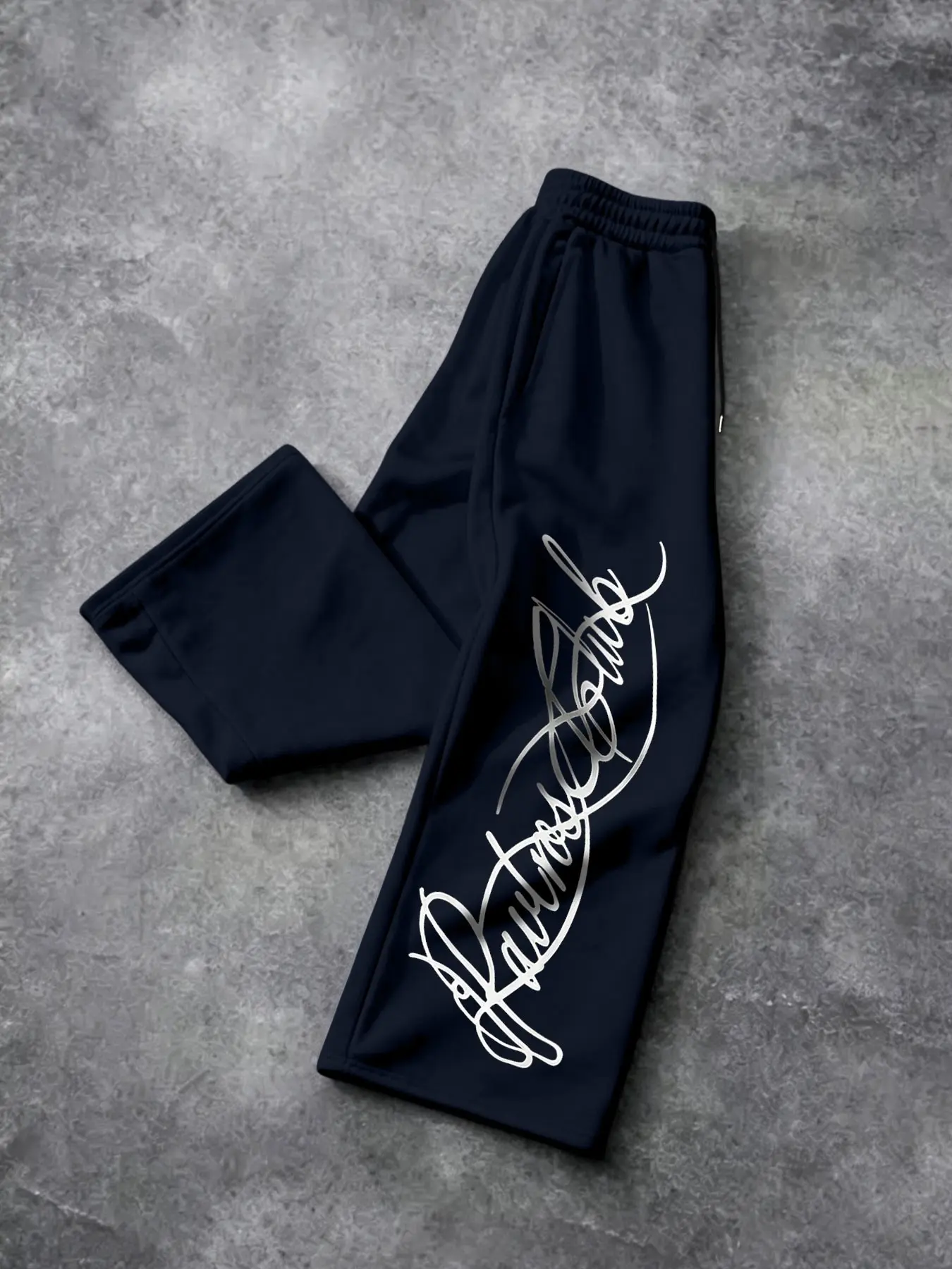 Chicano Script Print Wide Leg Sweatpants for Men, American High Street Loose Straight Fit Casual Long Pants, All Seasons Comfortable Wear