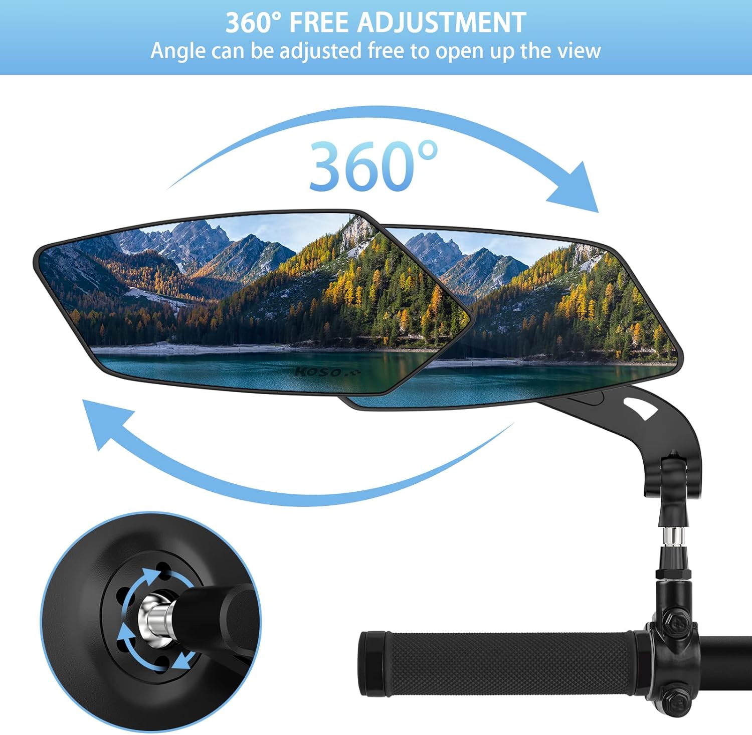 Mirror | 360 Rotatable & Foldable | Blu-ray Scratch Resistant Glass Lens | Ebike Accessories,  Mirror Handlebar Mount, Bicycle Mirrors