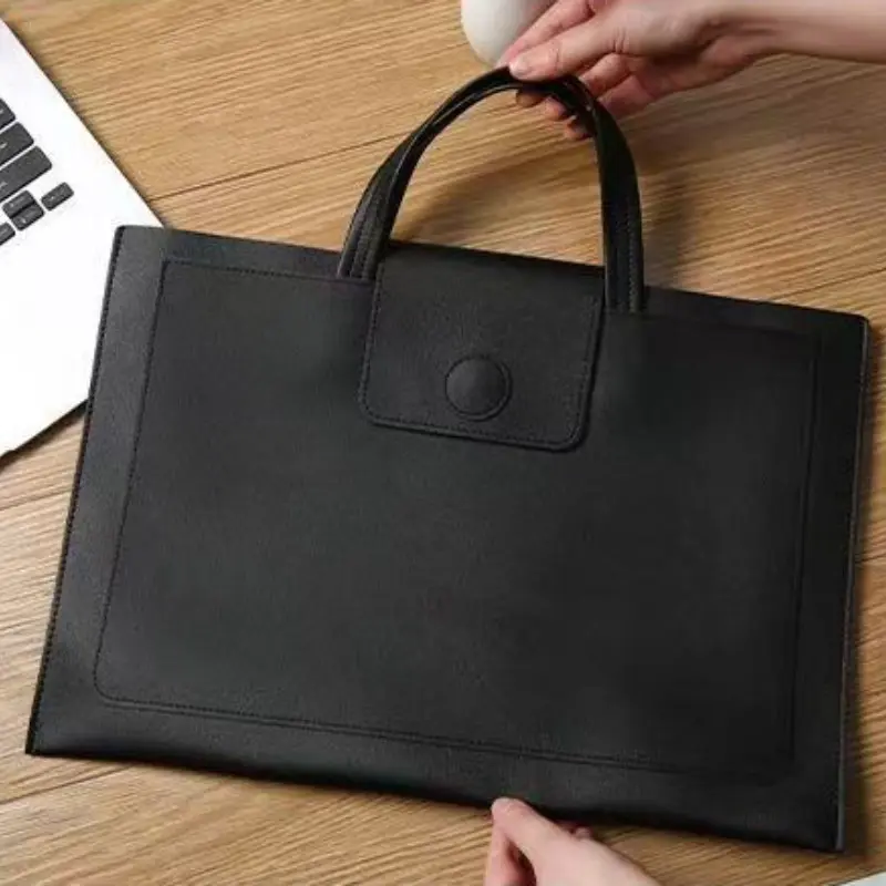 Business PU Document Bag A4, Large Capacity Laptop Organizer, Waterproof Handheld Briefcase, Simple Style, Unisex Office Use