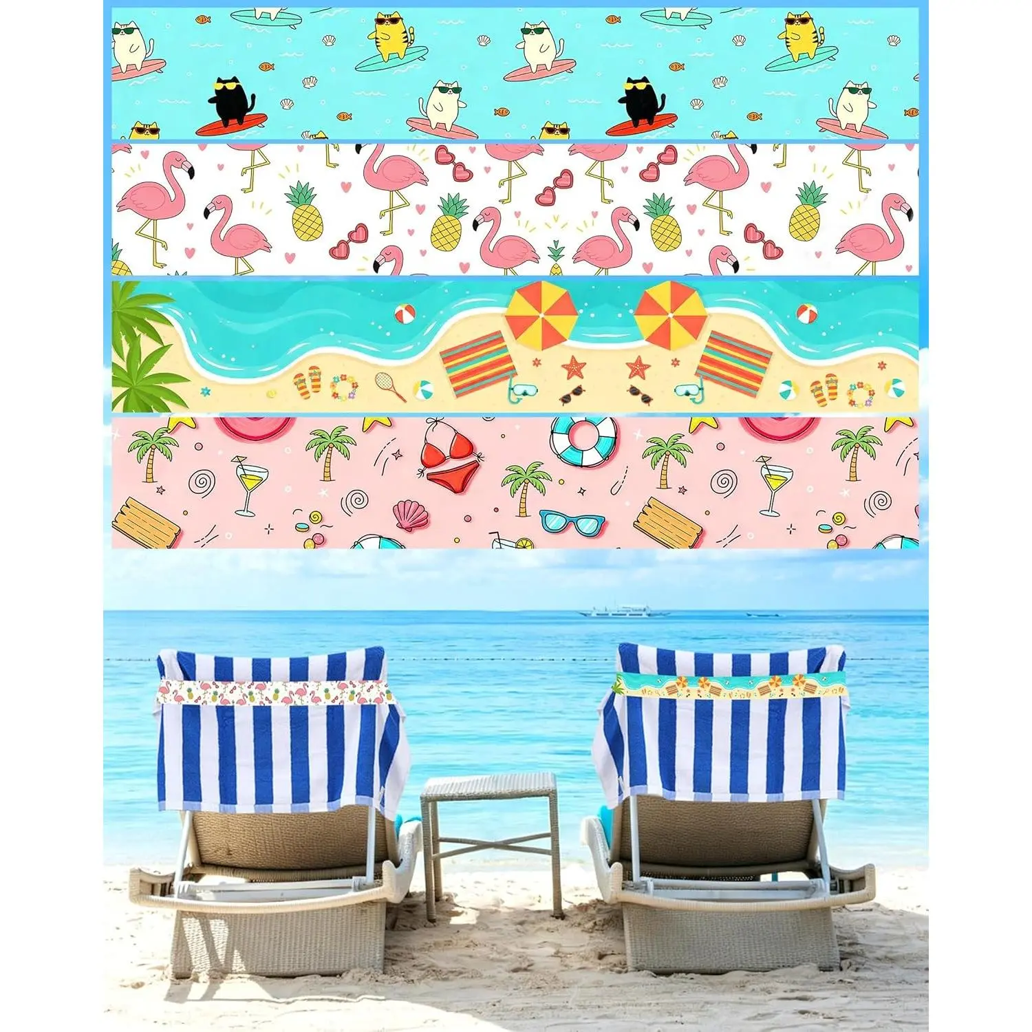 4 Packs Printed Towel Band for Beach Cute Pool Lounge Chair Strap Clip Hawaii Floral Design 2026 Carnival Cruise Packing List All Inclusive Resort Must Have Gadgets Summer Travel