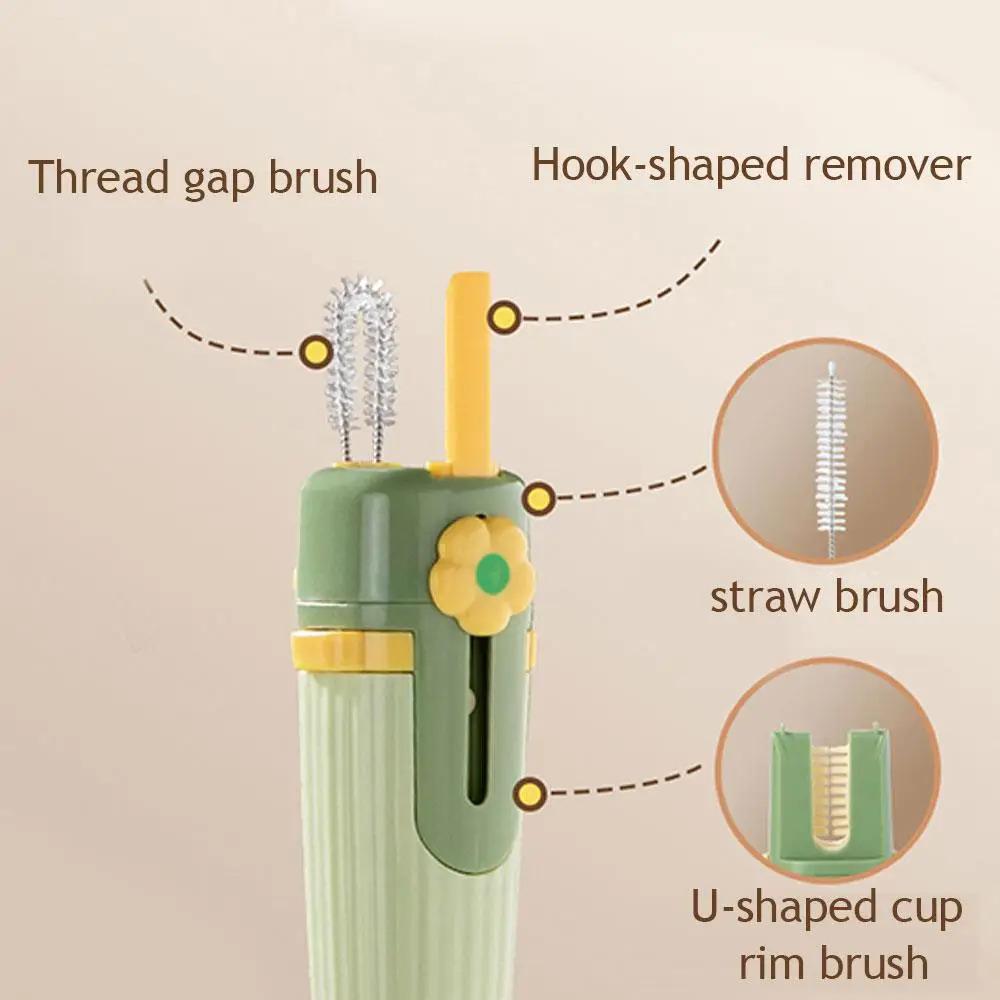 5-in-1 Bottle & Straw Cleaning Brush – Baby Bottle Brush Cleaner,Multifunctional Tool for Bottles, Cups, Straws (Cream White/Jasmine Green)