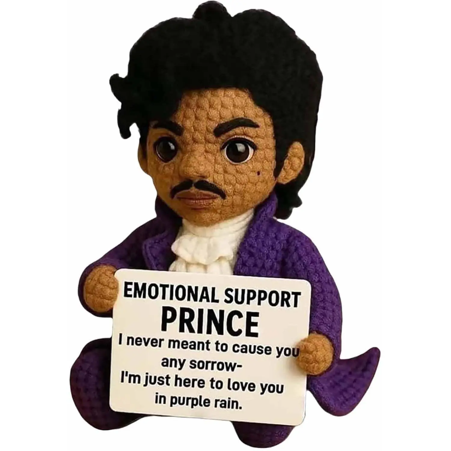 Hand-Crocheted Cotton Yarn Prince Doll - Unisex Crocheted Emotional Support Doll, Music Lovers' Positive Affirmation Desk/Bedside Companion, Unique Adult Commemorative Gift (Style B)