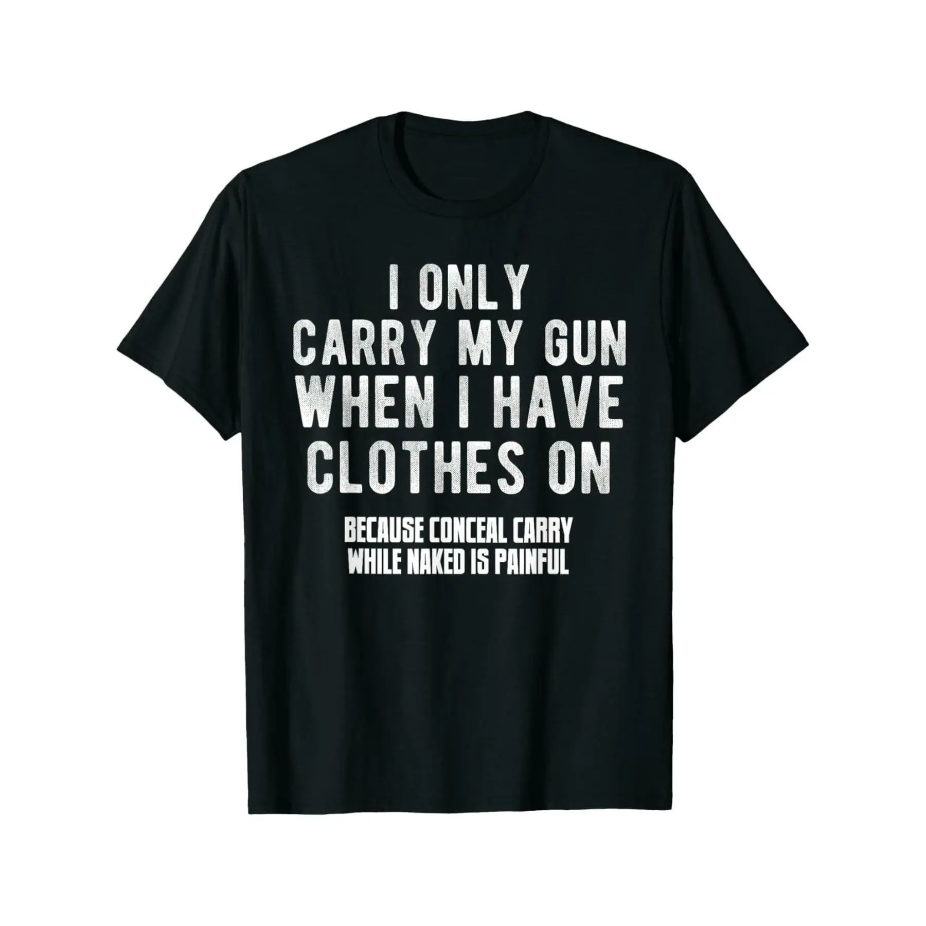 Men's Plus Size Loose-Fit 100% Cotton Shortleeve Crew Neck Concealed Carry T-Shirt - All Seasons Black Menswear with Bold Print Letter Slogan "I Only Carry Guns When I'm Wearing Clothes" for Gun Enthusiasts, Casual Style