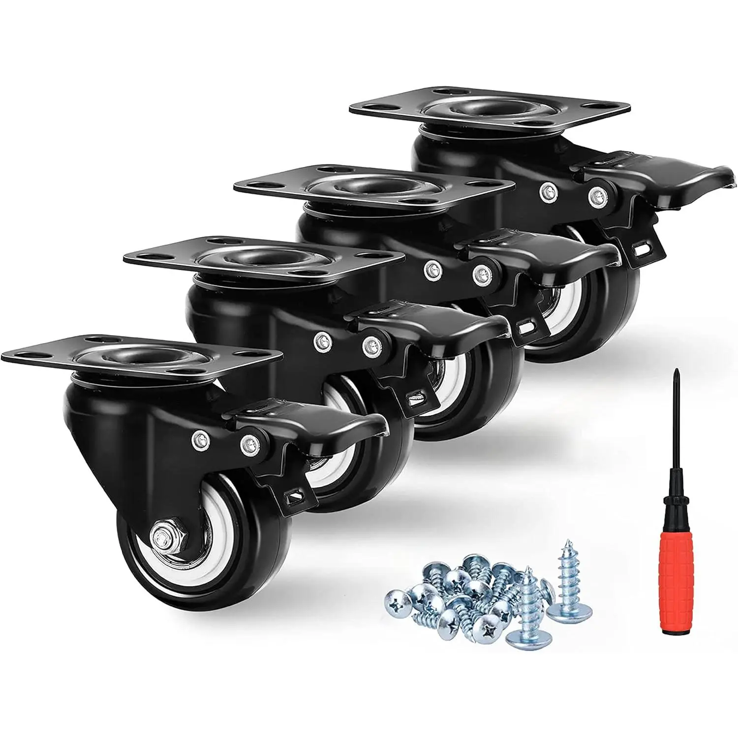 2 inch Caster Wheels Set of 4(Pcs), Lockable Bearing Plate Caster Wheels with Brakes, 360- Swivel Casters