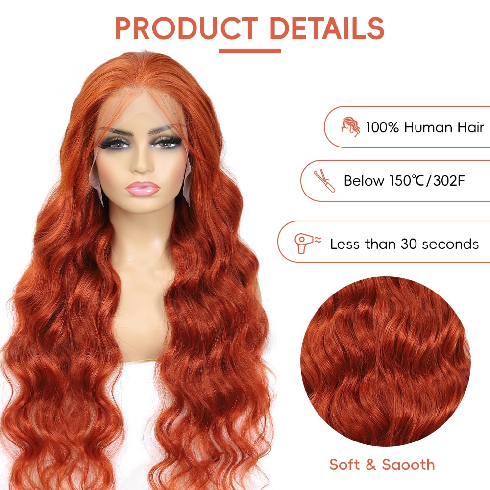 Ginger Lace Front Wigs Human Hair Pre Plucked 200% Density Hd Lace Front Wig 13x6 Ginger Orange Body Wave Lace Frontal Wigs Human Hair Ginger Lace Front Wigs Human Hair Pre Plucked 200% Density Hd Lace Front Wig 13x6 Ginger Orange Body Wave Lace Frontal Wigs Human Hair