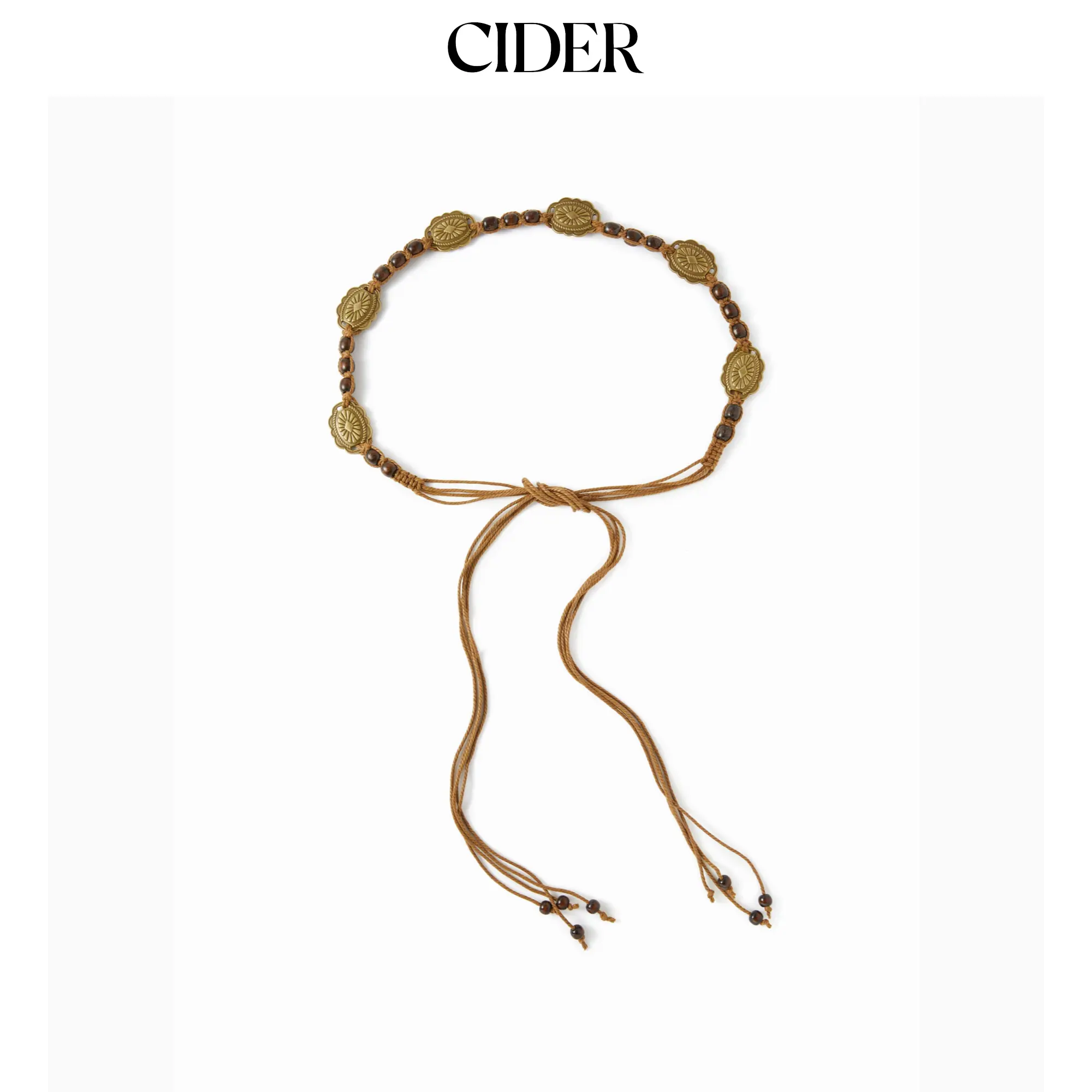 Cider ENGRAVED OVAL & BEADED DECOR LACE-UP WAIST BELT