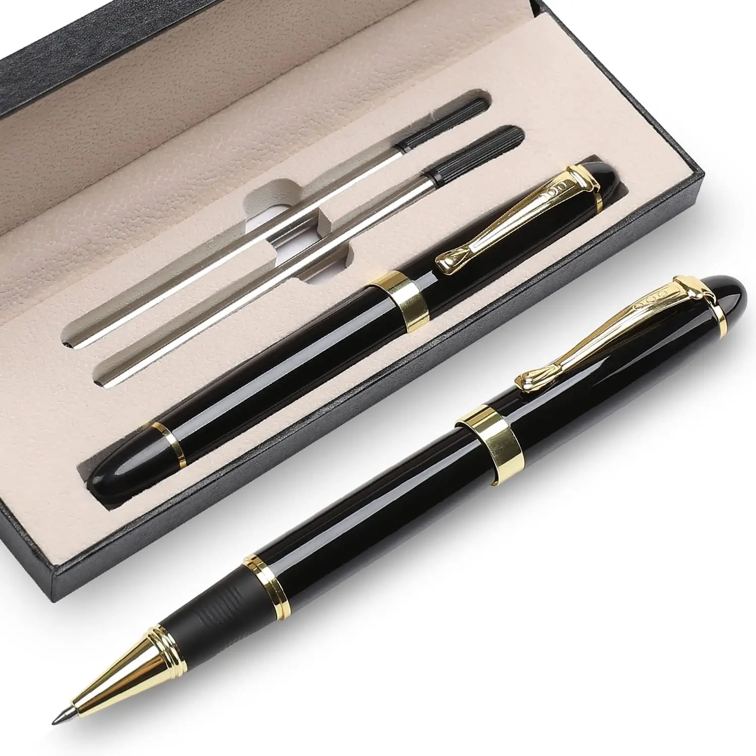 Luxury Ballpoint Pens Nice Ball Pen   for Men Professional Executive Office BallPens Classy  Box Ballpoint Black Refill Line width 0.5mm (Black)