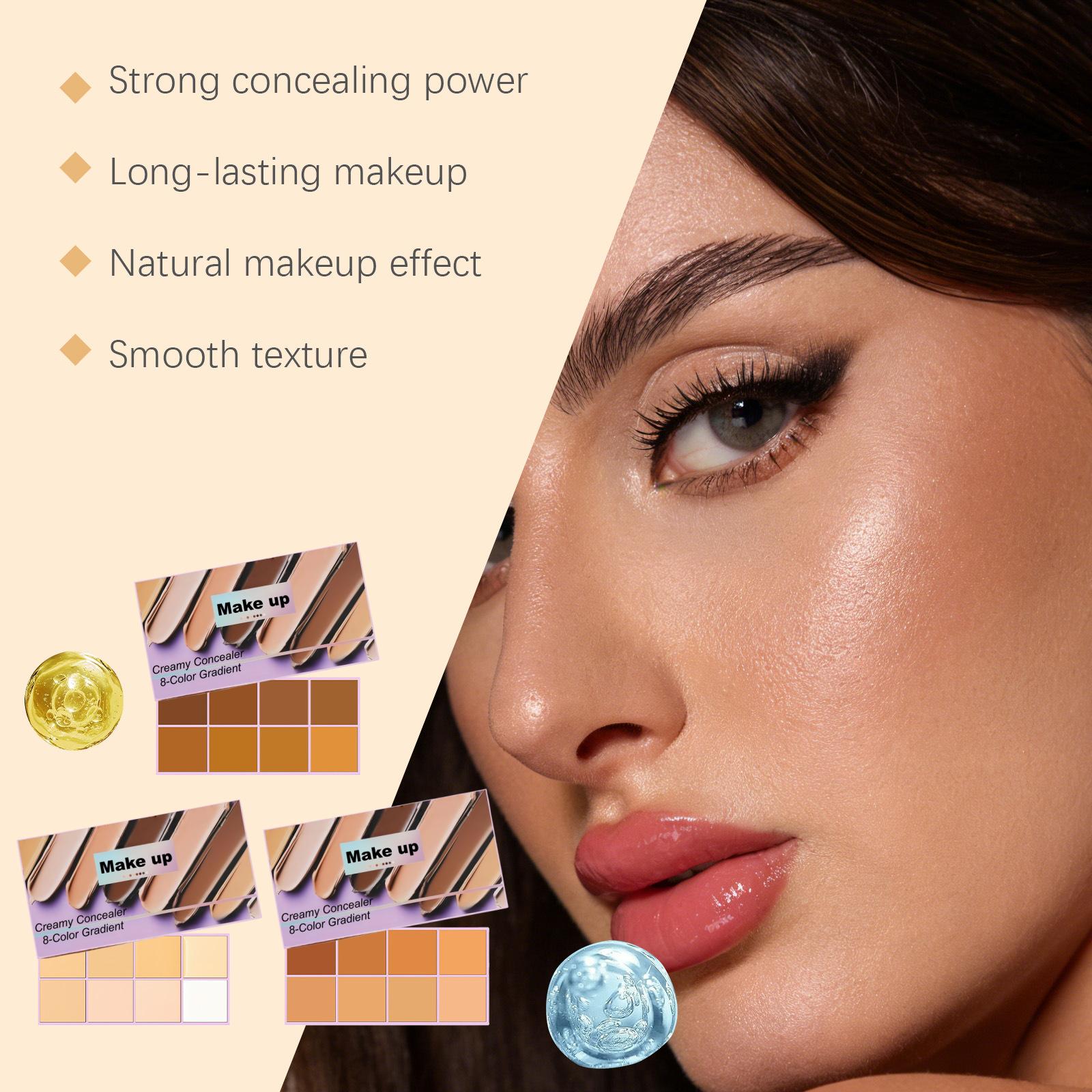 8-color soft matte gradient concealer palette is perfect for covering blemishes, acne scars, freckles, and tear troughs – one palette is all you need for concealing and contouring.
