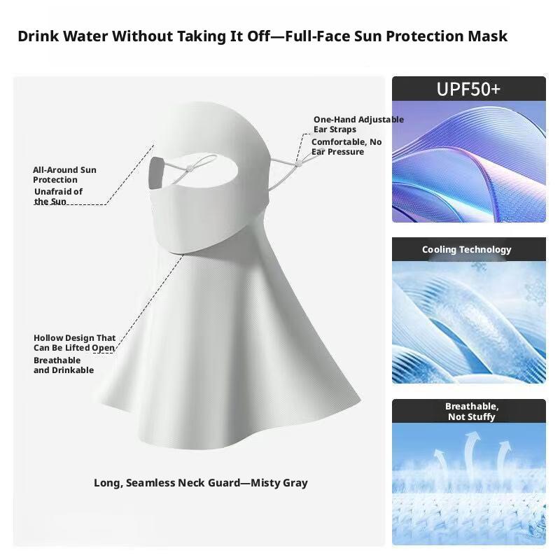 2026 New Model: Women's High-Style Sun Protection Mask with UV Protection, Neck Guard, and Water-Drinking Feature, Made of Ice Silk for Summer, Full-Face Mask