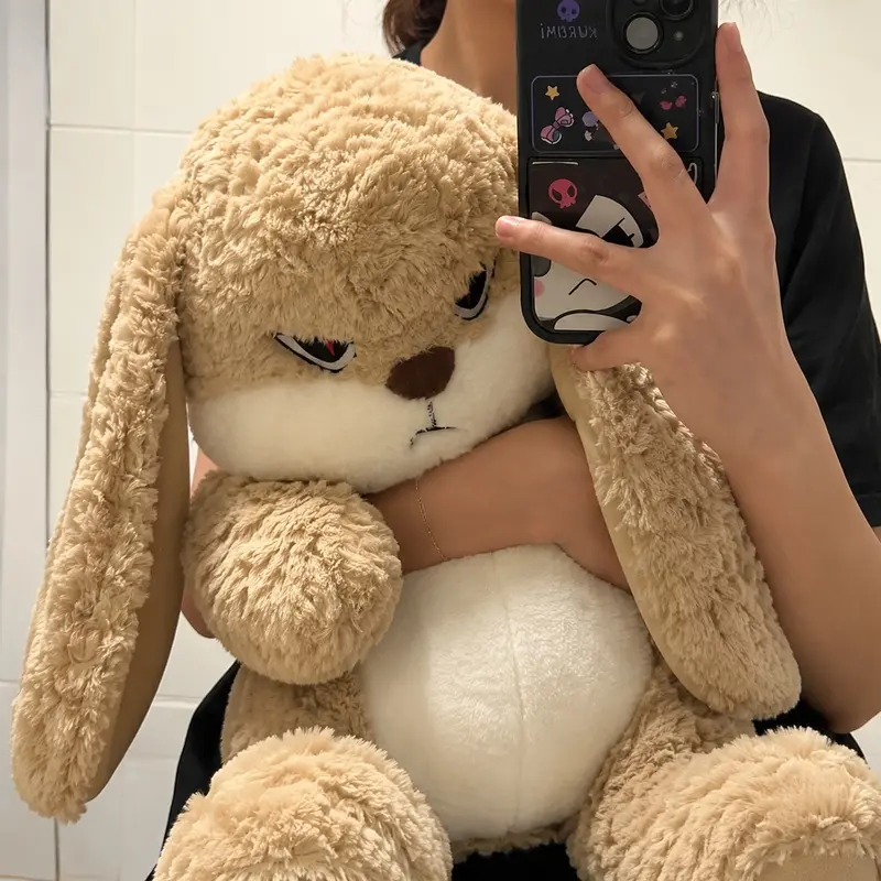Grumpy Mean-Face Floppy Ear Bunny Plushie, Oversized Soft FluffyAngry-Face Rabbit Stuffed Animal Pillow, Viral TikTok Plush Gift forTeen Girls