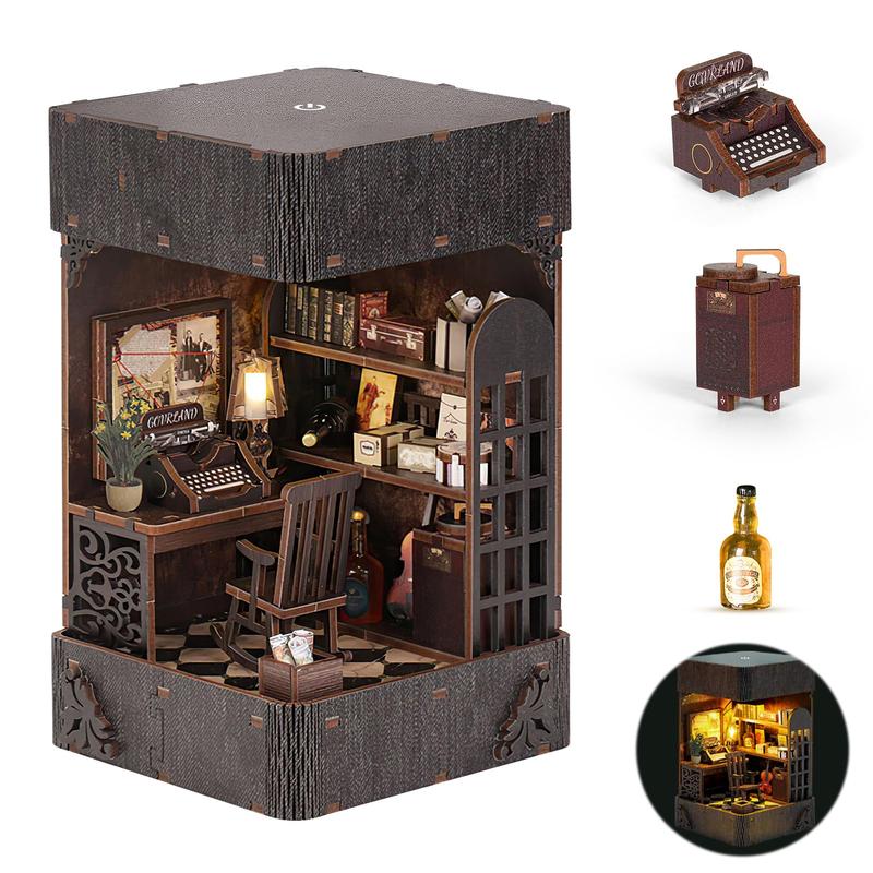 DIY 3D Wooden Puzzle Vintage Handcrafted Book Nook Kit, Handmade Book Stand Model for Shelf Decor, Unique Birthday and Holiday Gift Idea