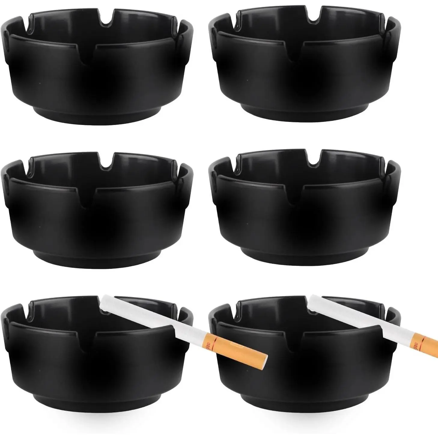 6Pcs Black Plastic Ashtrays for Cigarettes, Tabletop Ash Tray Set for Indoor Outdoor Use, Perfect for Home Patio Restaurant Bar Hotel and OfficeGift
