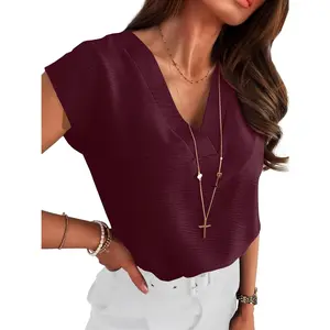 Women Tops Cap Sleeve Dressy Casual V Neck Shirts 2026 Summer Business Work Blouses Outfits Trendy Spring Clothing