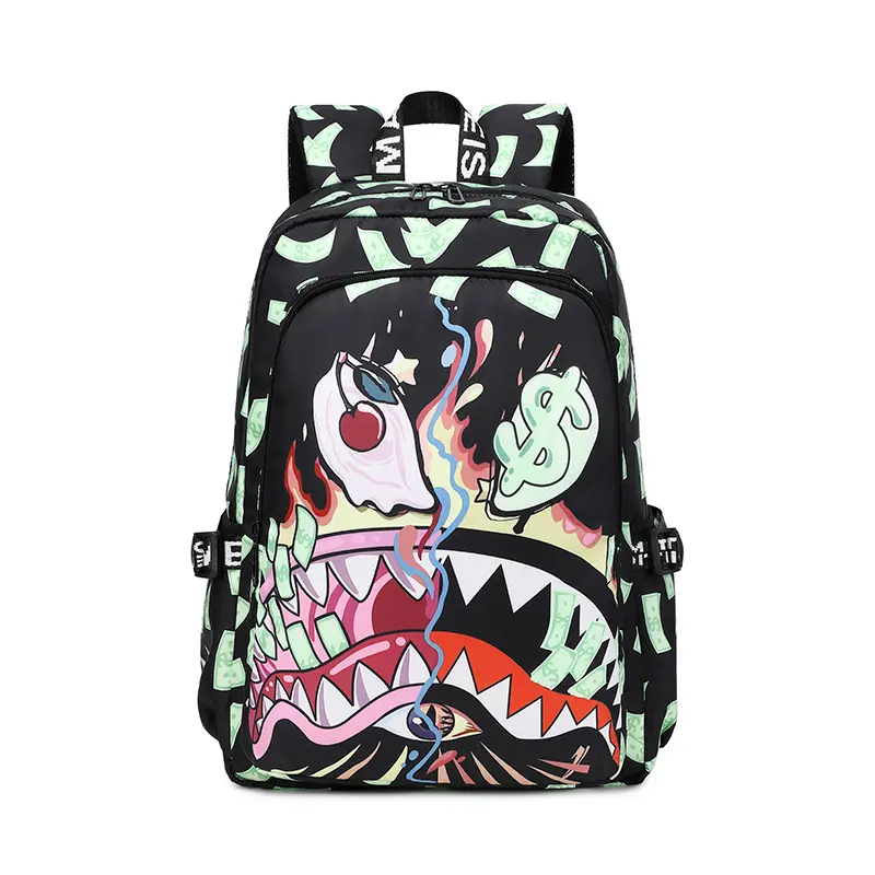 New Colorful Shark Print Camouflage Backpack Lightweight Student Bag Large Capacity Trendy Cartoon Fashion Casual Shoulder Bag Premium School Backpack