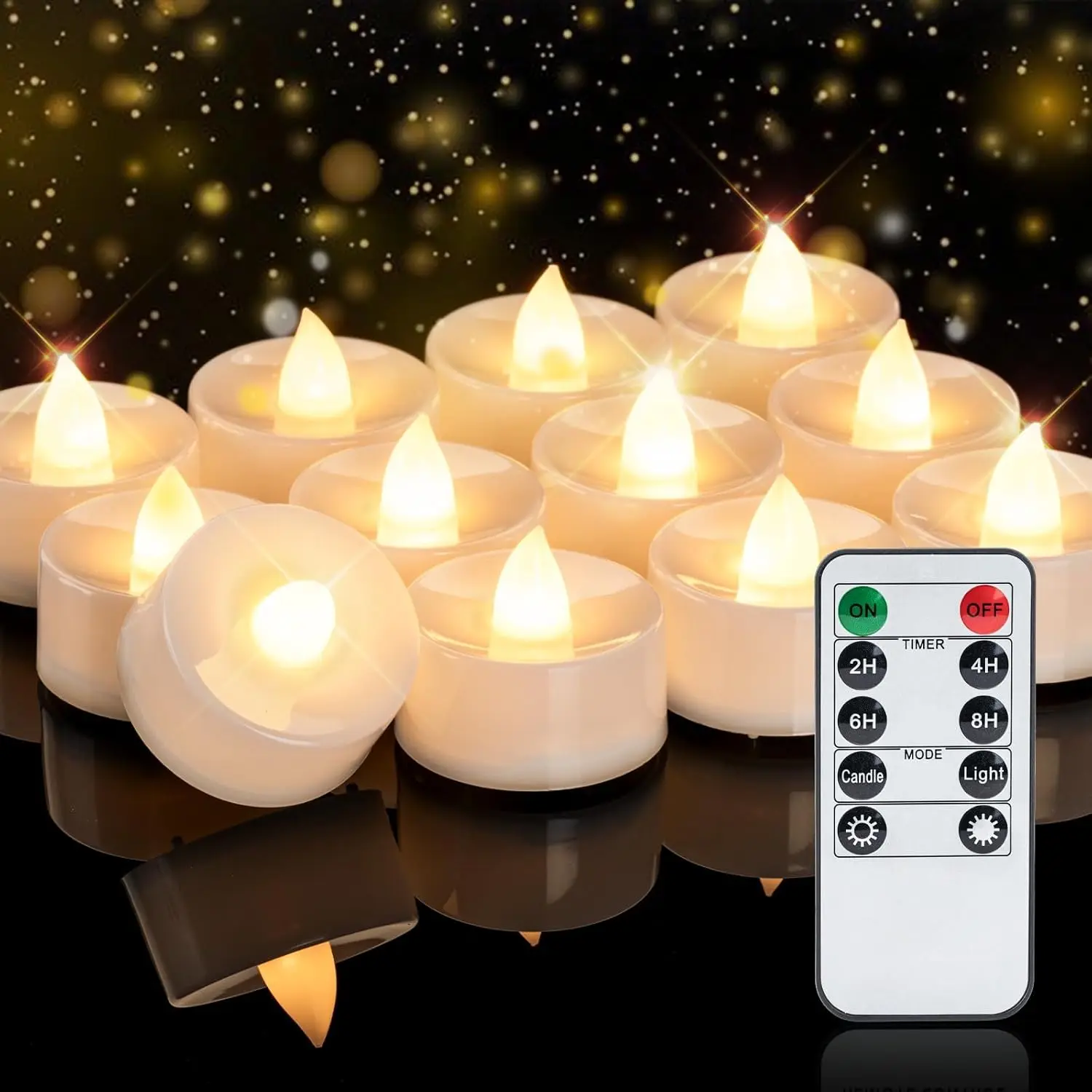 12-Pack Remote Flameless LED   Light Candles, 400+Hrs | 2/4/6/8H Timer Flickering Tealight Votives for Halloween Pumpkins, Christmas Decor, Weddings and  Ambiance