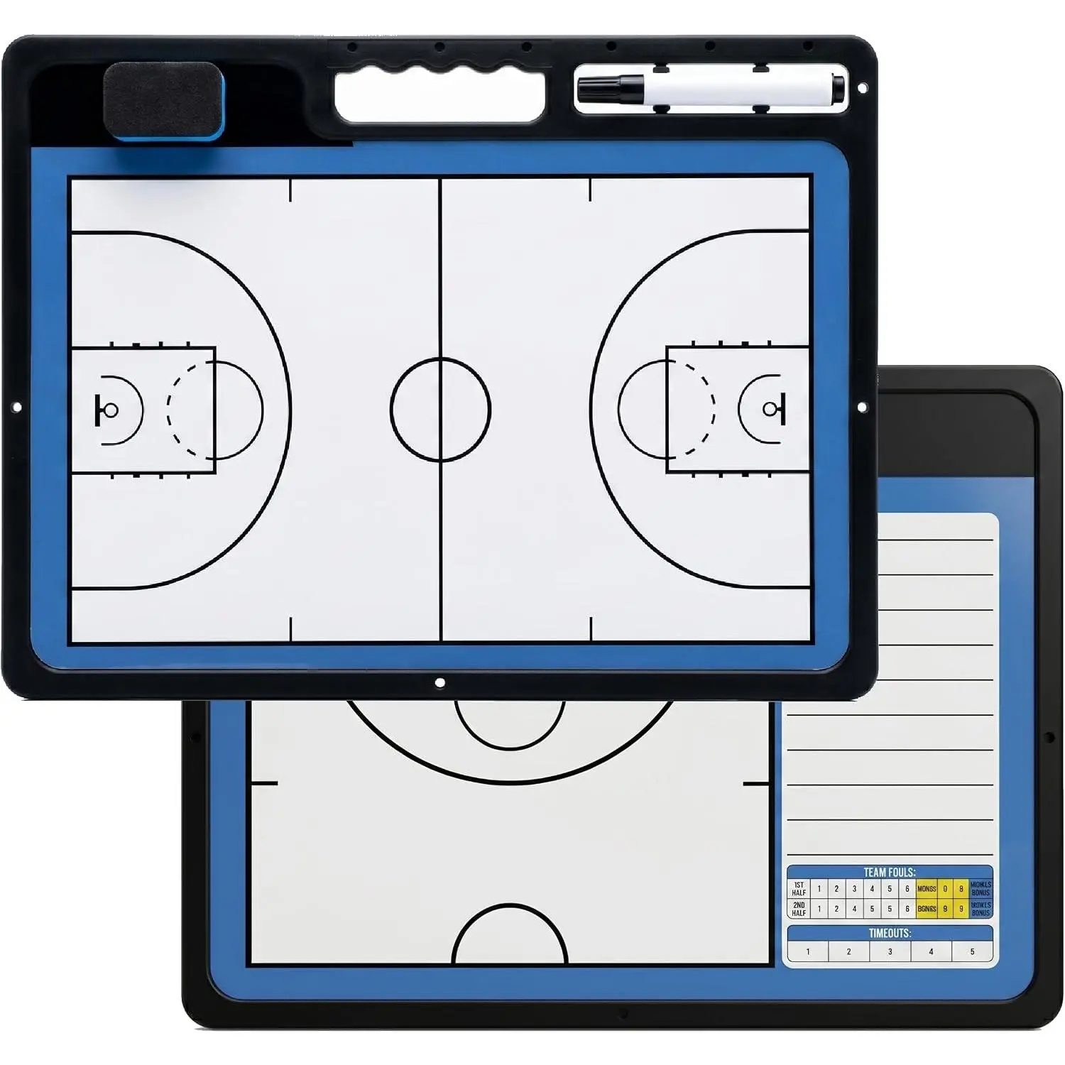 Basketball Coach Dry Erase Marker Board, Double-Sided Whiteboard Board, Full & Half Court (Marker and Eraser Included)