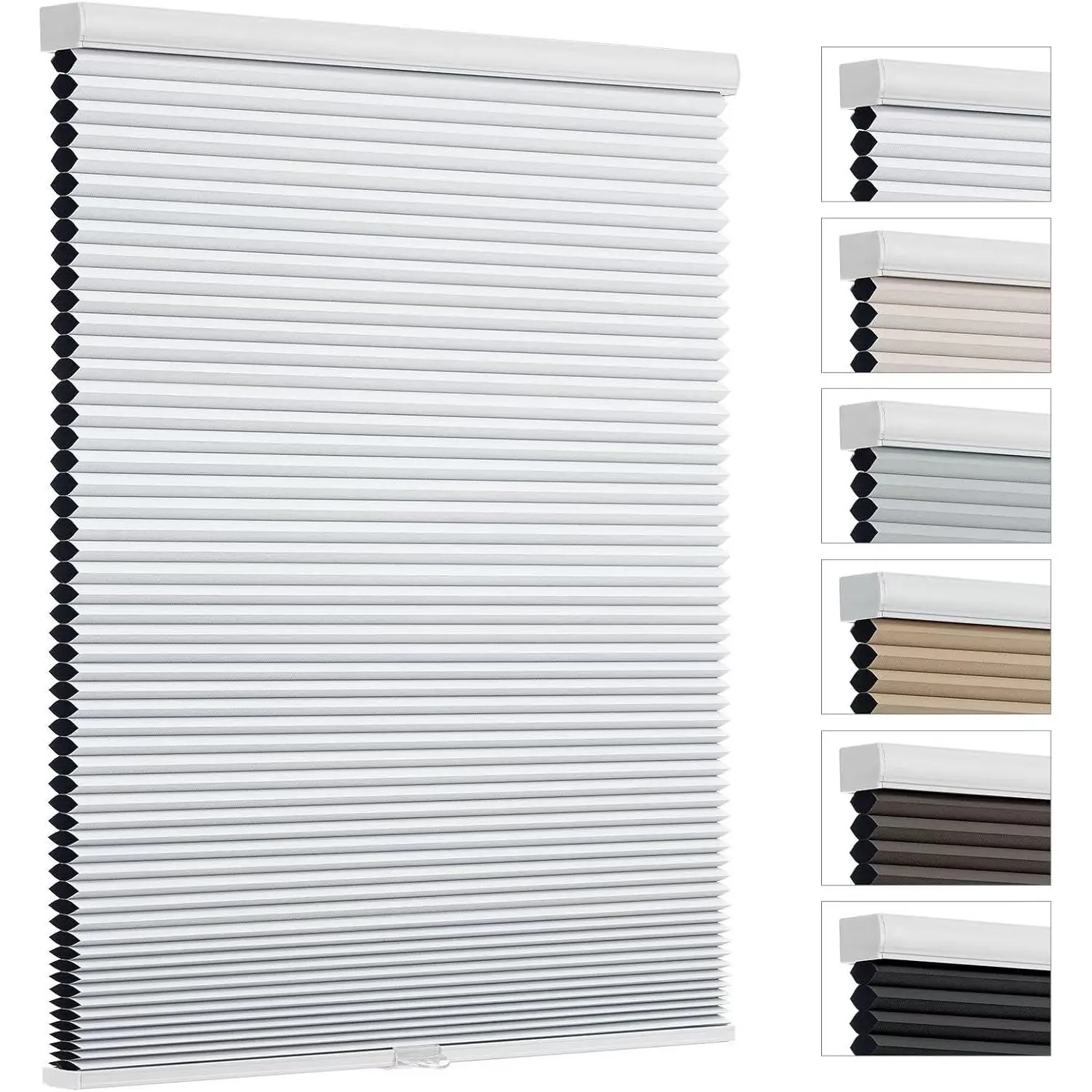 Cordless Cellular Shades, Blackout Room Darkening Black Out Honeycomb Blinds for Indoor Windows Bedroom, Pull Down Pleated Accordion Blind Easy Install, Shade Size 19" Wx36 H, White