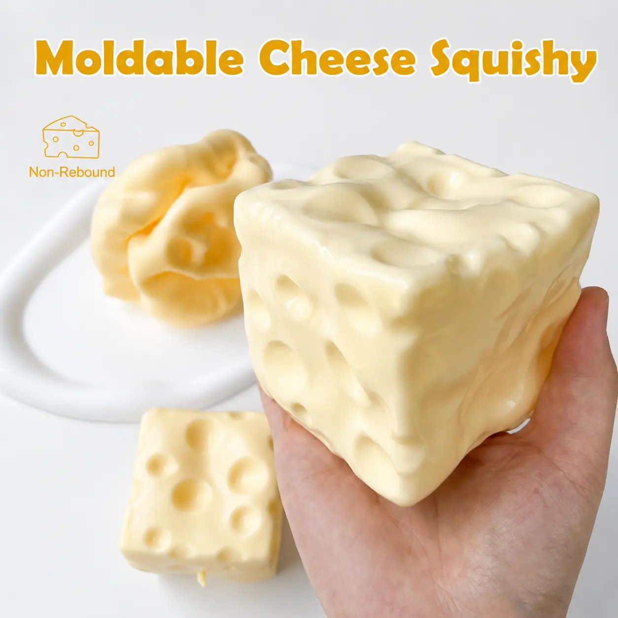 Moldable Cheese Squishy for ASMR, Petroleum Jelly Filled Non-Rebound Soft Gel Stress Ball, Giant Cheese Block Squeeze Toy, 6 cm & 7 cm Fidget Gift