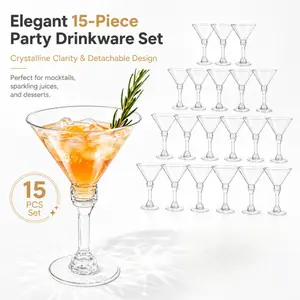 15-Piece Detachable Martini Glass Set - Elegant Clear Plastic Drinkware for Parties, Weddings & Cocktail Nights