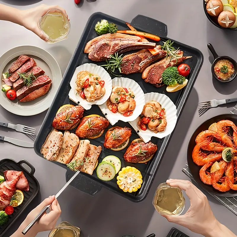 Multi-Functional Non-Stick Smokeless Barbecue Pot, Plancha Grill, Rectangular BBQ Pan for Outdoor Camping, Ideal for BBQ Cooking, All Purpose Grilling, 1 Count