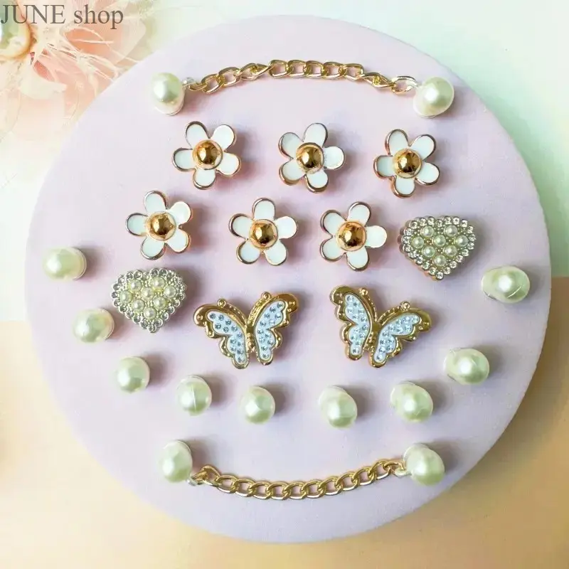 18/21 Pcs Detachable Croc Shoe Charm Set - Enamel Alloy Flower & Butterfly Rhinestone Pearl Chain Decor, Removable Pins for Customize Shoes, Vintage Clog Accessories for DIY Lovers, Cottagecore Aesthetic Summervibes Beach Vacation