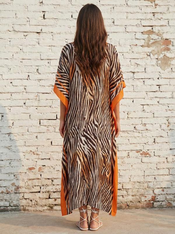 EDOLYNSA Striped kaftan dress cozy house robe muumuu outfits Moo Moo Dress vacation relaxed beach wear leisure wear versatile cover up daily wear Homewear Boho Casual Dress Q1615