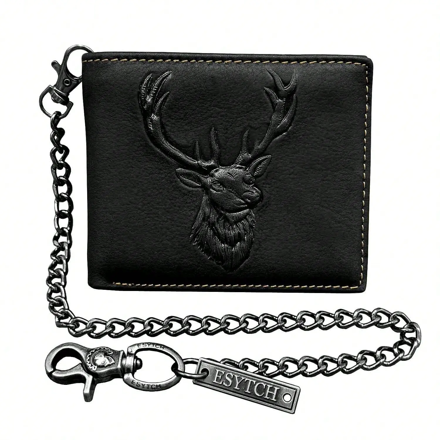 Mens Vintage Leather Biker Wallet Deer Card Holder Wallet With Chain for Mens