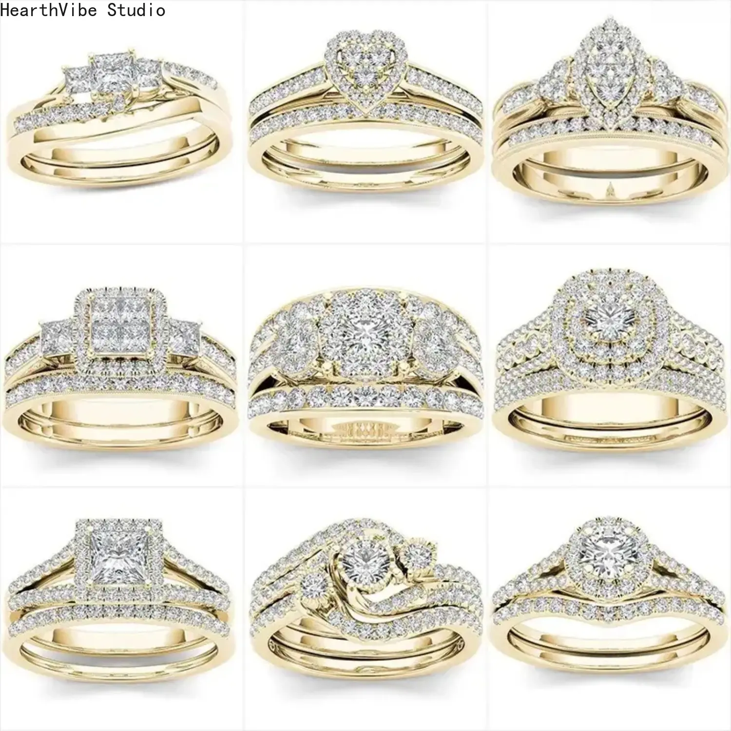 2026 Gold-Plated Couple Matching Ring Set, Sparkling Cubic Zirconia Inlaid Promise Rings, Romantic Wedding Band Jewelry Gift for Lovers, Engagement Eternity Statement Rings, Adjustable Anniversary Gift