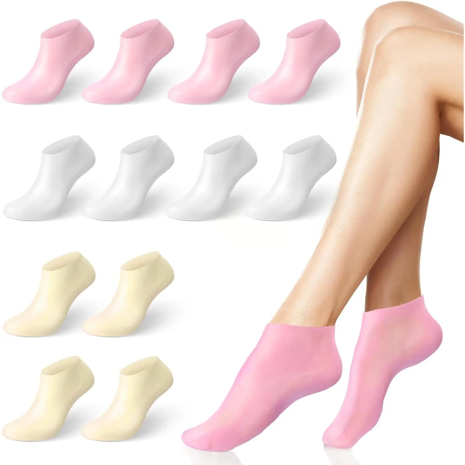 6 Pairs Silicone Socks for Dry Cracked Feet Women,New Upgrade Thickened Moisturizing Foot Mask Exfoliating Silicone Socks,Spa Gel Moisturizer Socks Foot Care After Pedicure