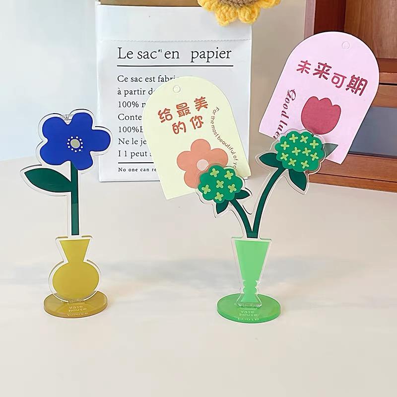 3PCS Acrylic Cute Cartoon Flower Sticky Note Clip Vertical Photo Stand Desktop Decoration for Office Home