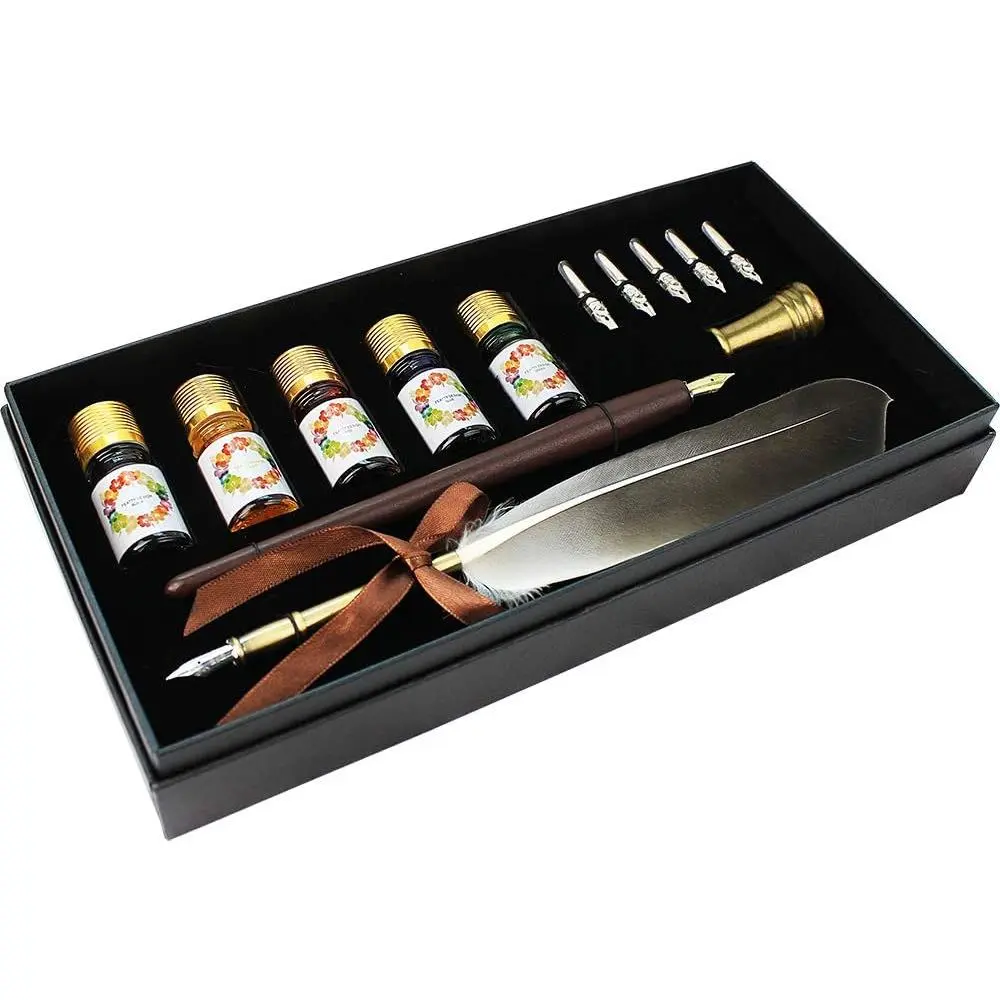 GIFTS Calligraphy Pen Set,12- Kit, 5 Nib & 5 Ink Set,Writing Quill Pen,Anitque Dip  Pen Set (+)
