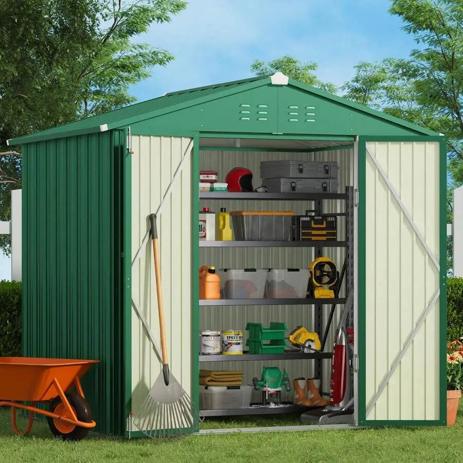 Outdoor Storage Shed, 6 X 4 FT, Galvanized Metal Shed, With Double Lockable Doors, Outdoor Metal Shed Tool,, Backyard Patio Lawn,'s Day Ideas