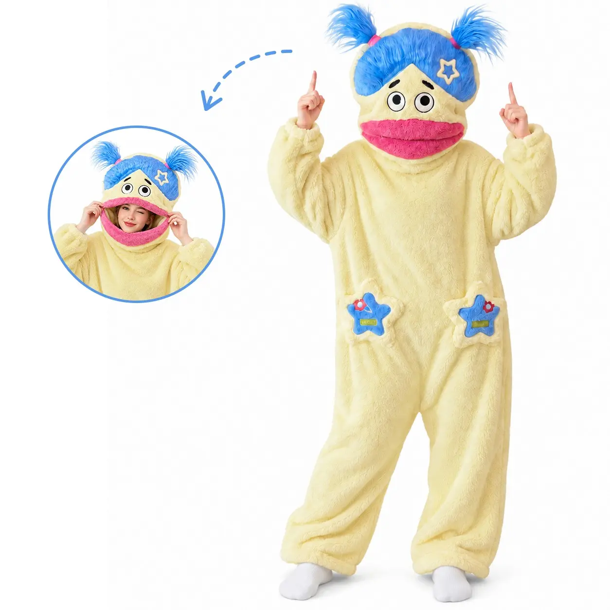 Funny Character Onesie Pajamas for Women, Soft Plush Hooded Cosplay Costume, Cute Monster Sleepwear, Christmas Halloween Party Onesie