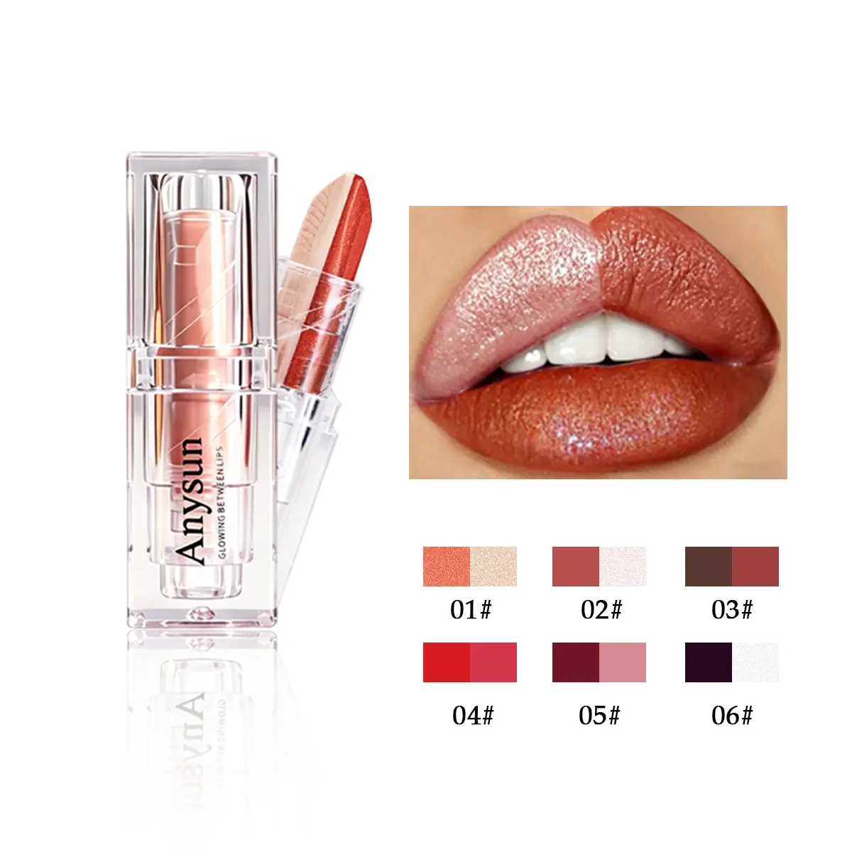Two Tone Pearly Lustre Lipstick, Shine Bright Effortless, Two-tone Pearlescent Shine Stars on Your Lips