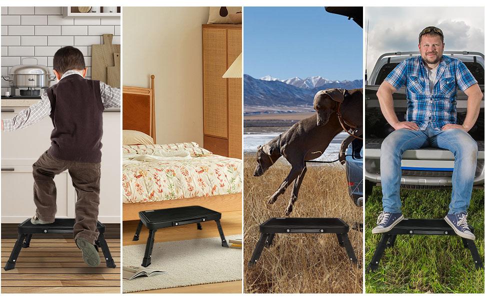 3 Levels Adjustable Folding Step Stool,Foldable RV Step Stool,Safer Metal Stepping Stool for Adults and Seniors,Sturdy and Stable,350 Ibs Capacity,for Bedroom,Kitchen,Office,SUV and More Use