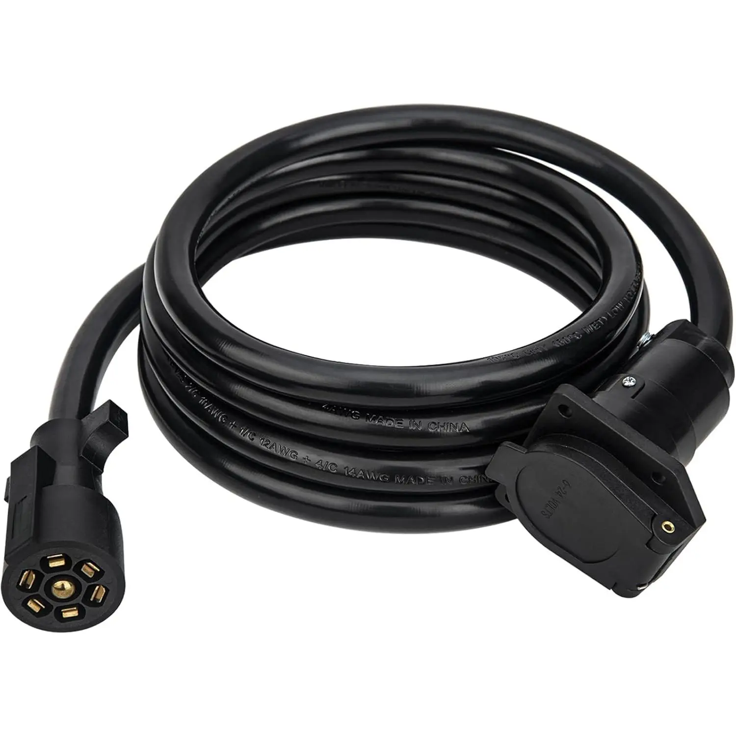 7 pin Trailer Extension (8 Feet)- 7 Way Trailer Plug Extension- 7 Blade Trailer Plug Extension Double Prongs Connector for Gooseneck Hitch, Truck, Camper, RV