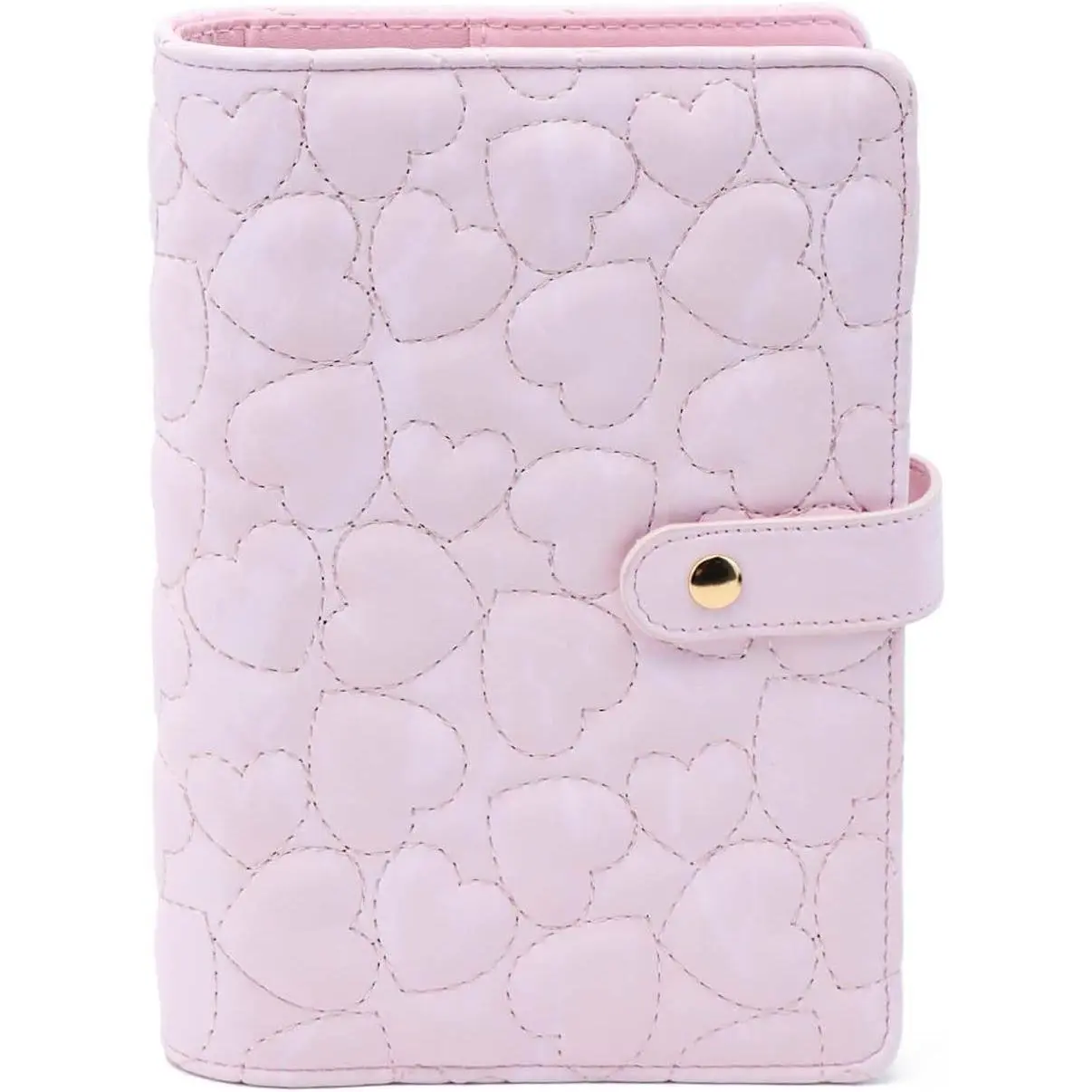 A6 Binder Cover Heart Shaped Stitching PU  Leather 6 Ring Loose Leaf Refillable Notebook Round Ring Binder Protector Snap Closure Budget Folder